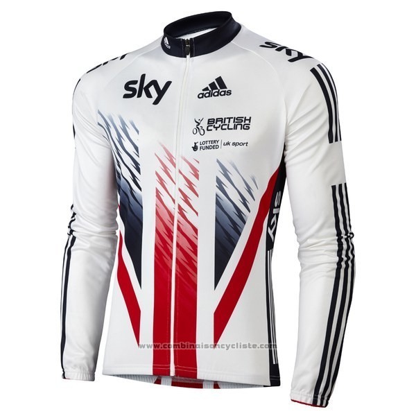 2016 Maillot Cyclisme Sky Champion Regno Unito Blanc et Rouge Manches Longues et Cuissard
